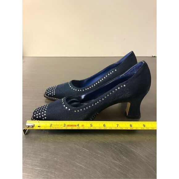 Valenti Franco Womens Blue Nylon Heels with Rhinestones Size 6M - Picture 8 of 15